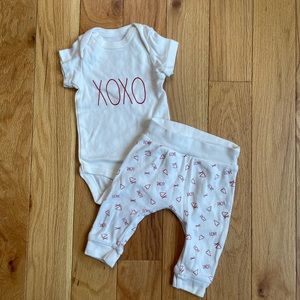 0-3 Months Red and White Rae Dunn Matching Onesie and Pants Set